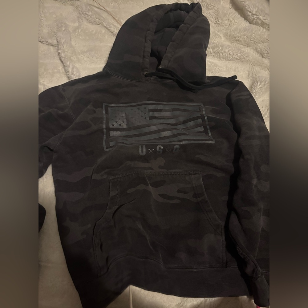 Black Camouflage Hoodie with Flag Design